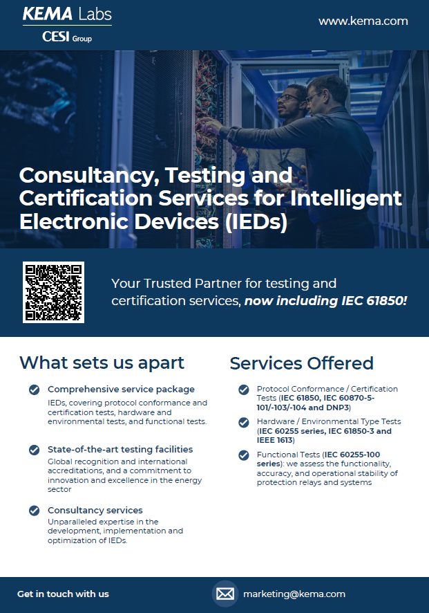 Consultancy, Testing and Certification Services for Intelligent Electronic Devices (IEDs)